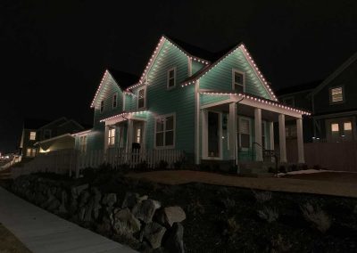 Trimlight green frame house with white lights